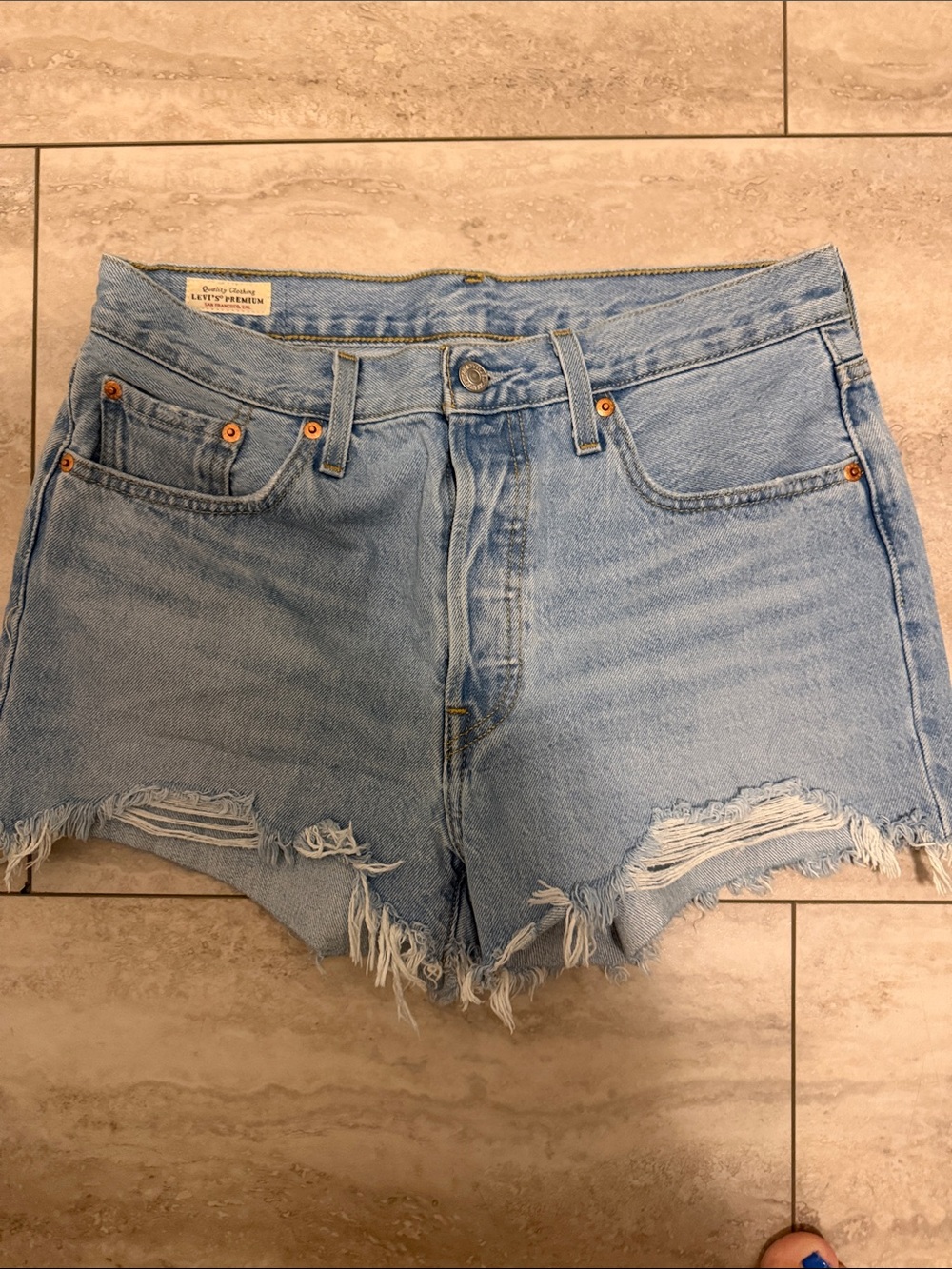 Light Blue Levi’s Distressed Denim Shorts
